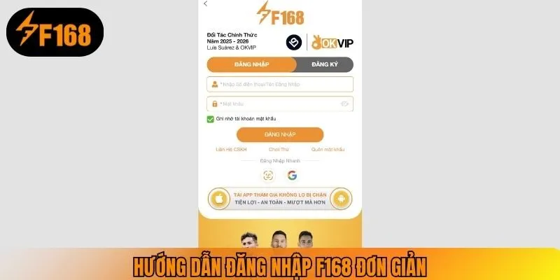 Các thao tác đăng nhập F168 đơn giản và dễ dàng